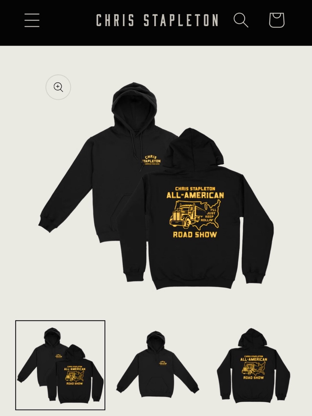 Chris Stapleton official merch- All-American Road Show Black Hoodie-unisex Small
